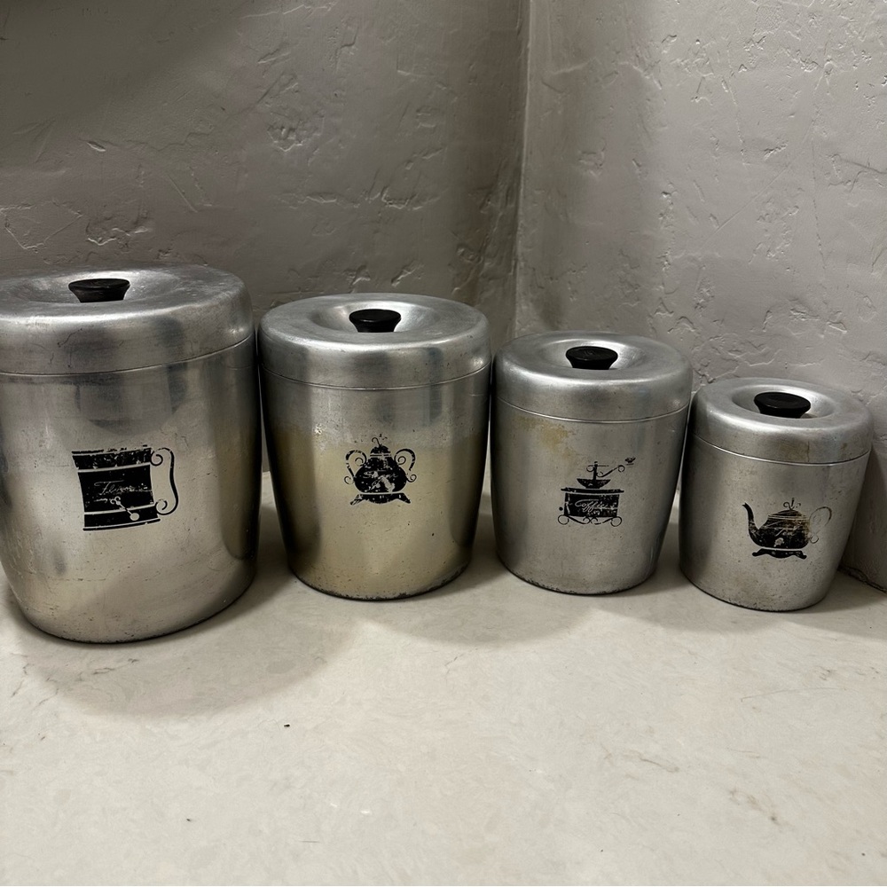 Vintage MCM West Bend Aluminum Canister Set OF 4 Aluminum Silver